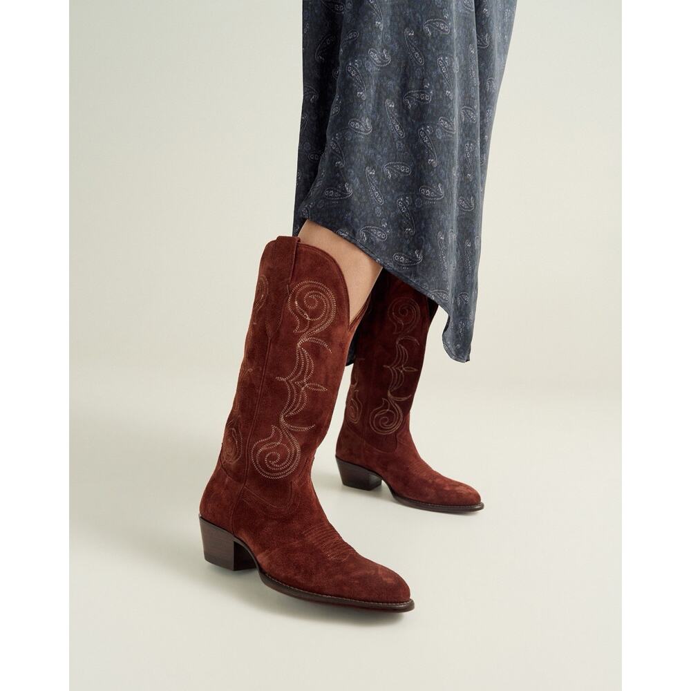 Tecovas The Jane Suede Western Cowboy Boots Burgundy Women’s 8B - Picture 2 of 12